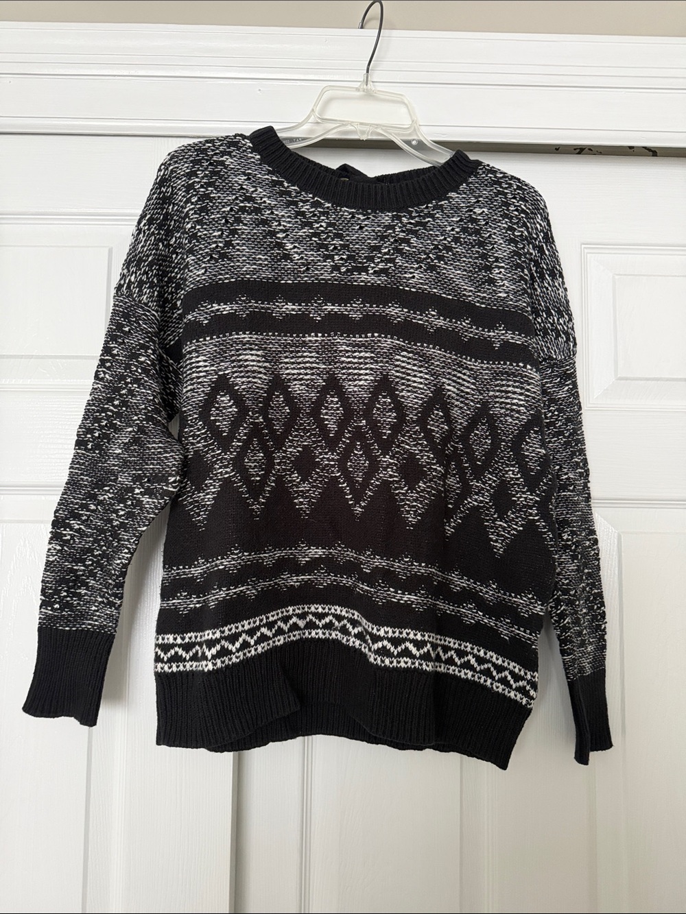 Lucky Brand Black & White Fair Isle Crewneck Sweater